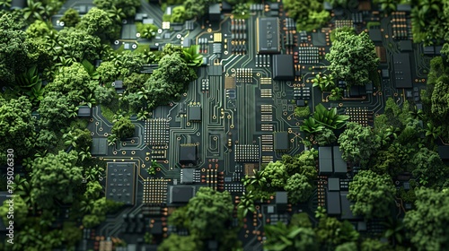 circuit board with green plants growing on it