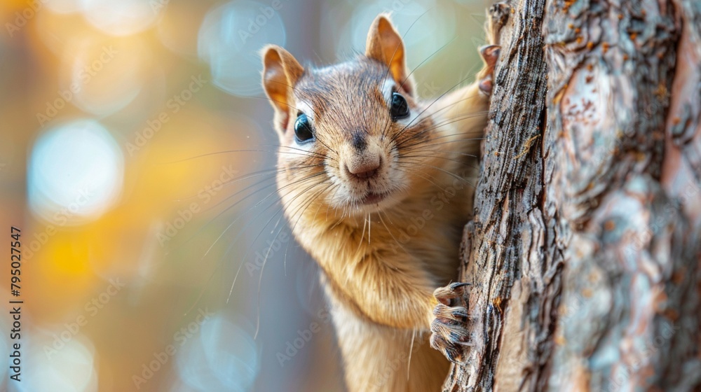 Fototapeta premium Close-up of a chipmunk on a tree.