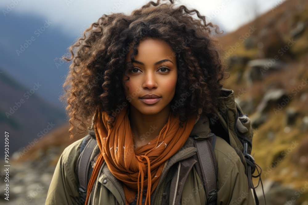 Woman travels in the mountains with a backpack. Woman travels in the mountains with a backpack.