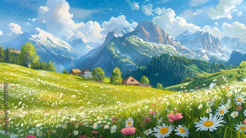 Idyllic landscape in the Alps with blooming meadows in springtime  © PSCL RDL