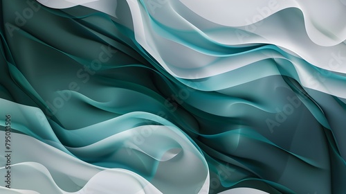 inconspicuous header with elegant abstract waves illustration with dark gray, teal blue and light slate gray color photo