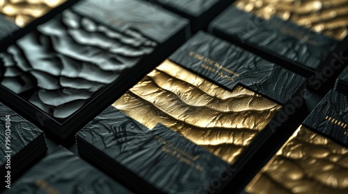 Luxurious 3D black and gold business cards with embossed lettering photo