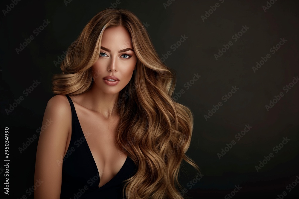 Beautiful sexy woman with long Hair on black background.