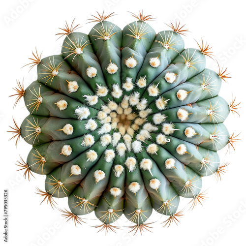 A stunning top down view of a Copiapoa Cinerea cactus set against a transparent background showcases its beauty photo