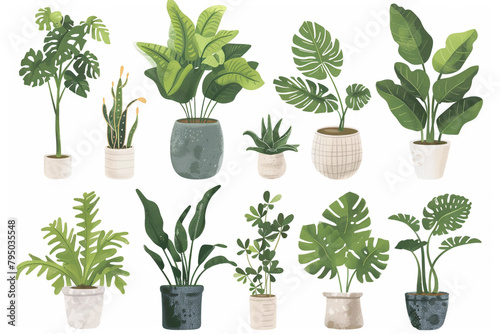 Ecofriendly potted plant vector set promoting indoor greenery for a healthy zero waste environment photo