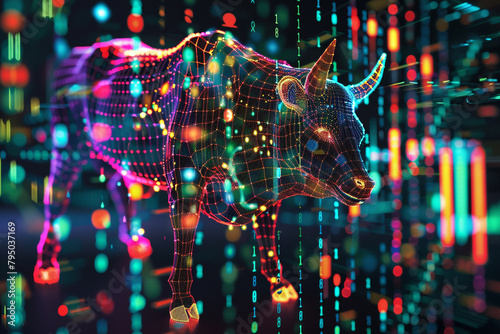 Electronic board of stock market trends, a digital collage of bullish and bearish patterns, symbolizing risk and growth photo