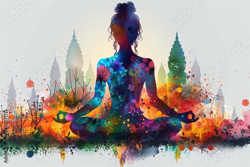 Colorful silhouette of a girl doing yoga on the theme of International Yoga Day photo