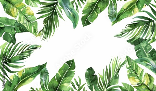green leaves frame border isolated on white