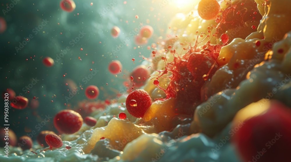Illustration of red blood cells in a stream in human body background ...