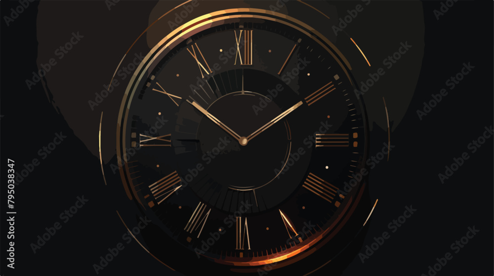 Stylish clock on dark background Vector illustration.