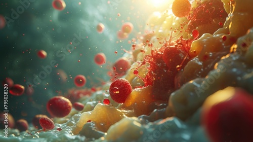 Illustration of red blood cells in a stream in human body background, 3D illustration photo