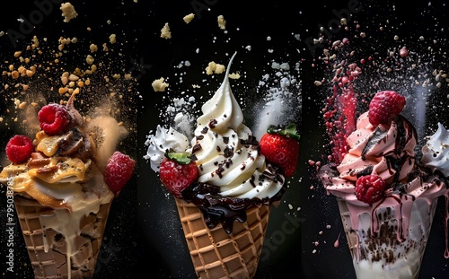 Set of Delicious Ice Cream Explosions Cut Out