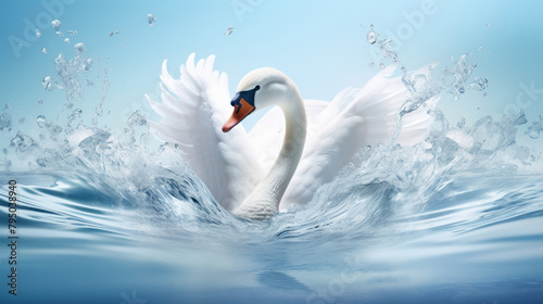 Fototapeta Naklejka Na Ścianę i Meble -  A beautiful swan swimming in a clean water.