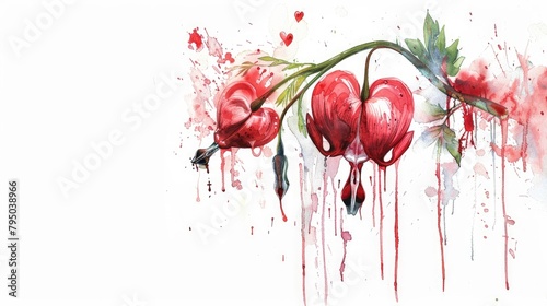 An artistic rendition of a bleeding heart flower in dripping watercolors