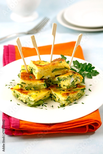 Zucchini and cheese omelet.