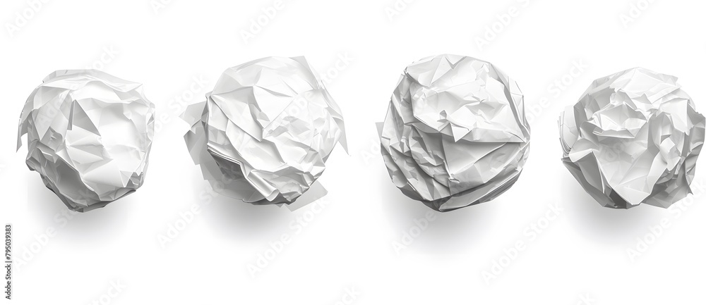 Set of White Crumpled Paper Balls Isolated on White Background Set of White Crumpled Paper Balls Isolated on White Background