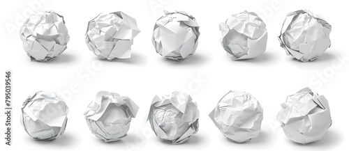 Set of White Crumpled Paper Balls Isolated on White Background