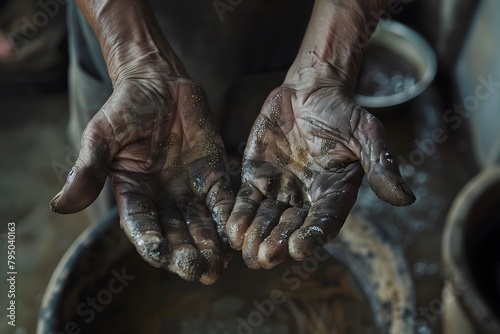 Asian Worker Conducting Inspection with Hands