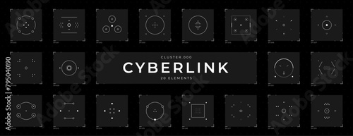 Cyberpunk elements set. Futuristic HUD design elements set. Cyber collection of targets and buttons. Cyberpunk vector shapes for virtual reality interface. Digital technology futuristic UI, UX. © Askha