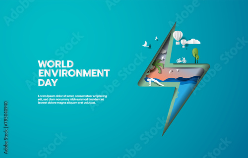 World Environment World Environment Day, green city saves the planet of people and creatures and energy concept, paper illustration and 3d paper. Onment Day