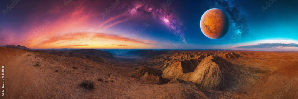 Wide panorama of a mysterious distant planet