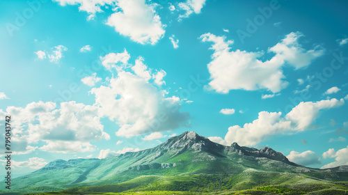 Wallpaper Mural A mountain range with a clear blue sky and fluffy clouds Torontodigital.ca