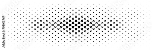 horizontal halftone of black cross and multiply from center design for pattern and background. photo