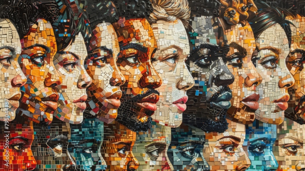 Fototapeta premium A mosaic of people of different races and ethnicities.
