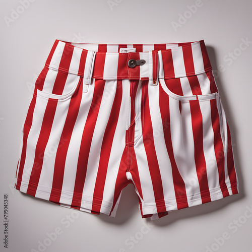 A close up of a pair of red and white striped shorts on a transparent background generative ai
