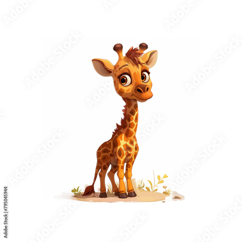 Cartoon Giraffe Standing on Sandy Ground. Generative AI