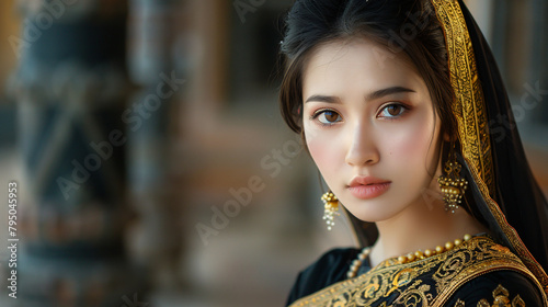 Portrait of beautiful young asian Thai girl with black