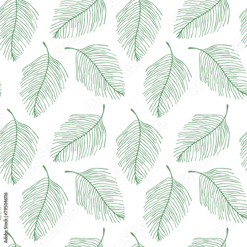 Hand drawn tropical leaves. Jungle foliage. Seamless vector texture. For textiles. Summer background.