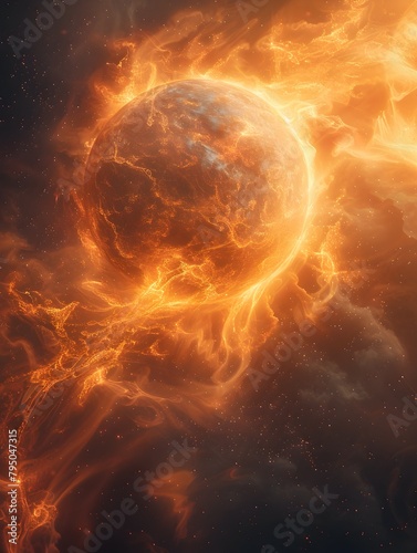Radiant Cosmic Fusion A Captivating Celestial Orb Ablaze with Primal Energies of the Universe