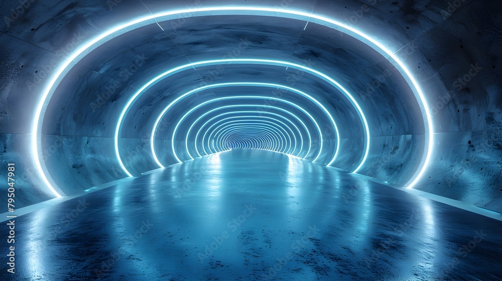 Radiant Subterranean Tunnel Corridor with Luminous LED Lights and Concrete Walls Radiant Subterranean Tunnel Corridor with Luminous LED Lights and Concrete Walls