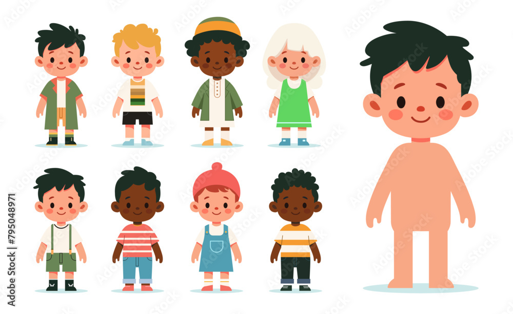 Cute kids characters different race and culture vector set. Collection of kindergarten, girls, boys, children happy smiling. Cute kids characters different race and culture vector set. Collection of kindergarten, girls, boys, children happy smiling.