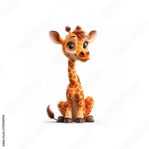 Small Giraffe Sitting on Top of White Floor. Generative AI