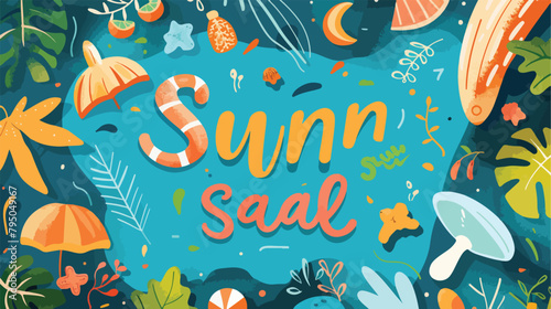 Summer sale banner. Hand drawn lettering beach and cu