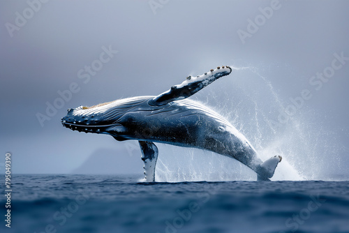 Humpback whale jumping above the water.. © Siwaporn