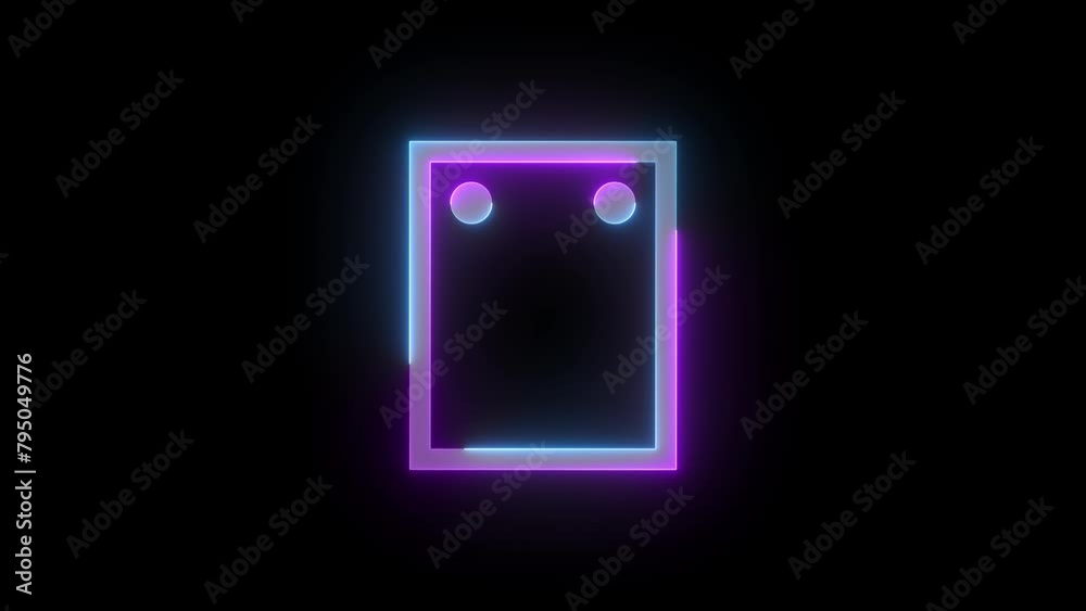 Neon hole punch page up icon cyan purple color glowing animated black background Neon hole punch page up icon cyan purple color glowing animated black background