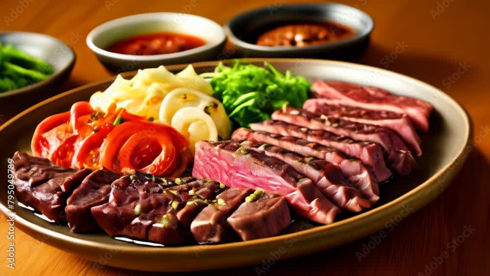 Deliciously arranged sushi platter with a variety of toppings and sauces Deliciously arranged sushi platter with a variety of toppings and sauces