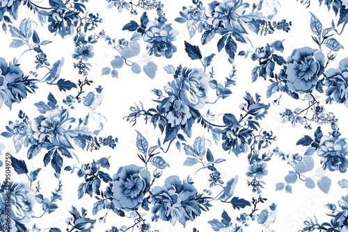 Vintage French Blue Floral design, Seamless pattern with blue florals, excellent for fashion textiles and thematic decor projects. Seamless pattern, background