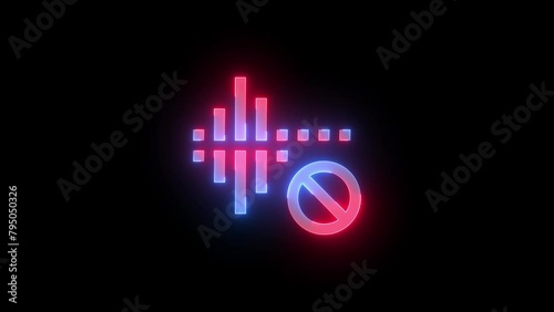 Neon noise cancelation off icon blue red color glowing animated black background photo