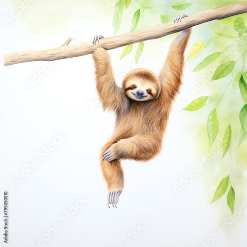 A watercolor of Sloth  Known for its slow movement and treed welling habits photo