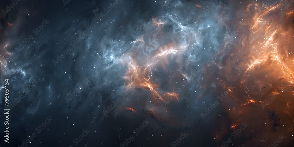 Digital winds carrying virtual particles of information. A realistic portrayal of a space nebula with vibrant colors. 

