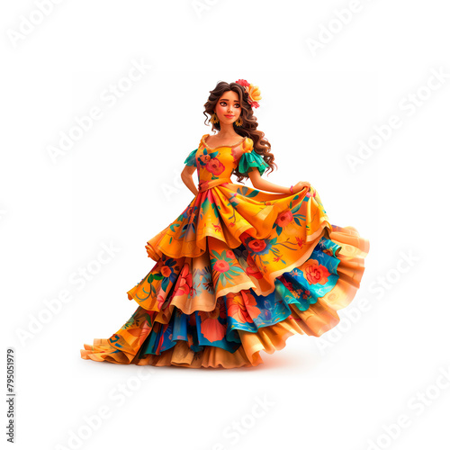 Colorful Dress Woman Figurine. Generative AI