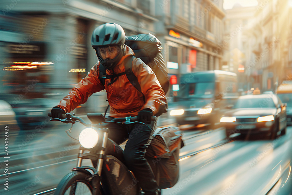 Fast and best delivery service in city AI generated illustration of delivery man woman Fast and best delivery service in city AI generated illustration of delivery man woman