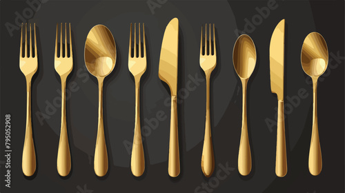 Golden cutlery on black background Vector illustration