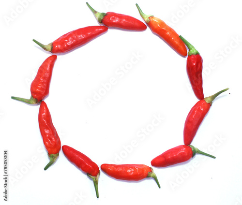 Circular of Red Cayenne Pepper letter O on white background 