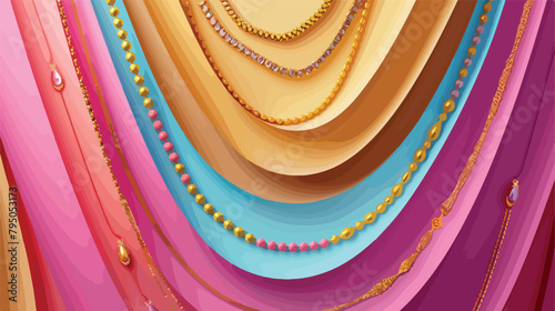 Golden necklaces on color paper sheets Vector illustration