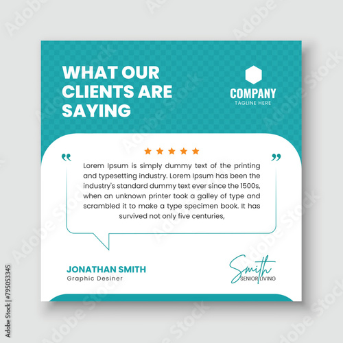 Customer feedback social media square post and client testimonial web banner template